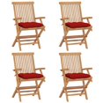 thumbnail image 1 of vidaXL Garden Chairs with Red Cushions 4 pcs Solid Teak Wood, 1 of 12