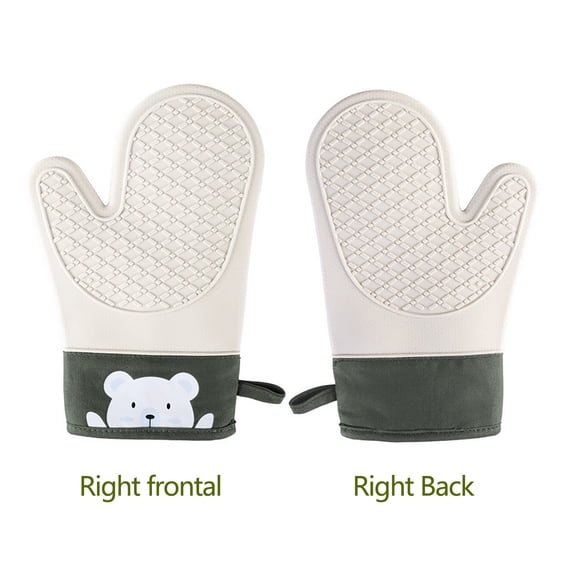 Amzcrzy Kitchen Accessories Thermal Protection Non-Slip Oven Mitt Set, Soft Cotton Lining,, Extra Long Elasticated Thick Cooking Mitts, Kitchen Gloves Pot Liners, Green Kitchen Mittens