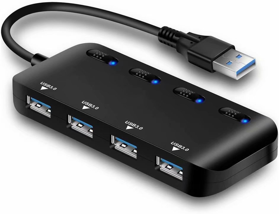 4 Port Usb 3.0 Hub, Active Usb Hub Distributor, Data Hub 5gbps With Individual Power Switches And Leds
