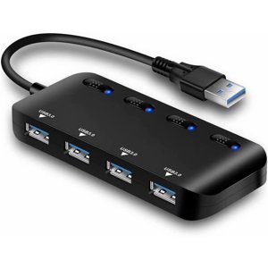 4 Port Usb 3.0 Hub, Active Usb Hub Distributor, Data Hub 5gbps With Individual Power Switches And Leds