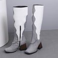 thumbnail image 4 of EGNMCR Knee High Boots Oversized Women's Fall/Winter Velvet Lining Color Matching Rectangle Toe Thick High Heels Long Chain Boots, 4 of 6