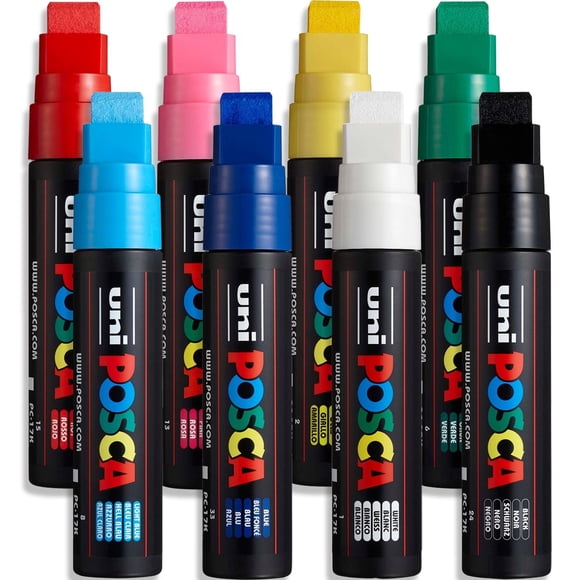 POSCA PC-17K Marqueur de Peinture - Pointe Biseautée 15 mm - Lot de 8 Couleurs