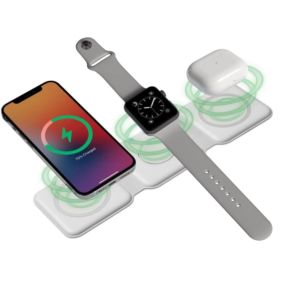 Merkury Innovations 3-in-1 Magnetic Wireless Fast Charging Station for iPhone, AirPods and Apple Watch