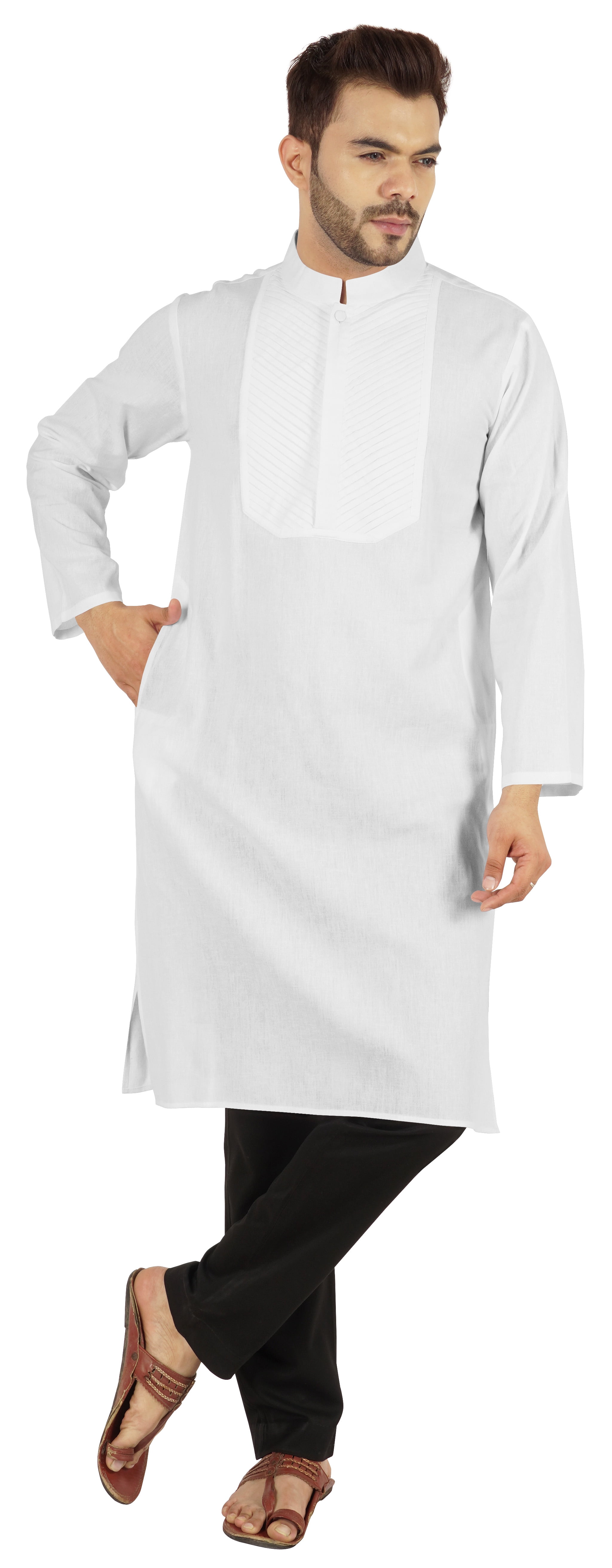 Atasi Indian Solid Kurta Pajama Set For MensMandarin Collar Casual Long-Wear Kurta