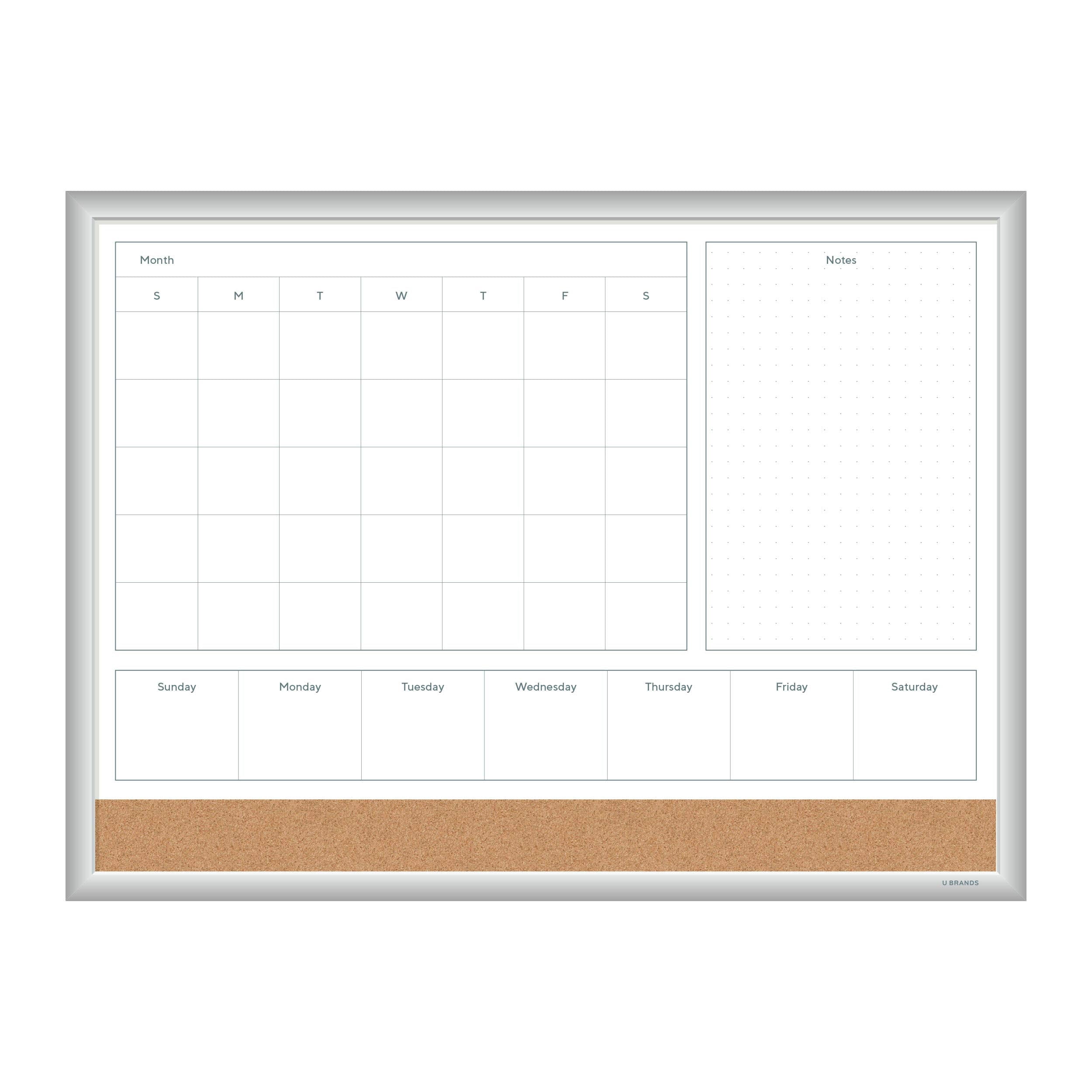 U Brands Magnetic Dry Erase 4-in-1 Calendar White Board, 24" x 18", Silver Aluminum Frame