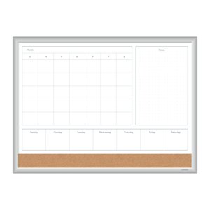 U Brands Effacement magnétique à sec 4-in-1 Calendrier Conseil blanc, 24" x 18", Cadre en aluminium argenté