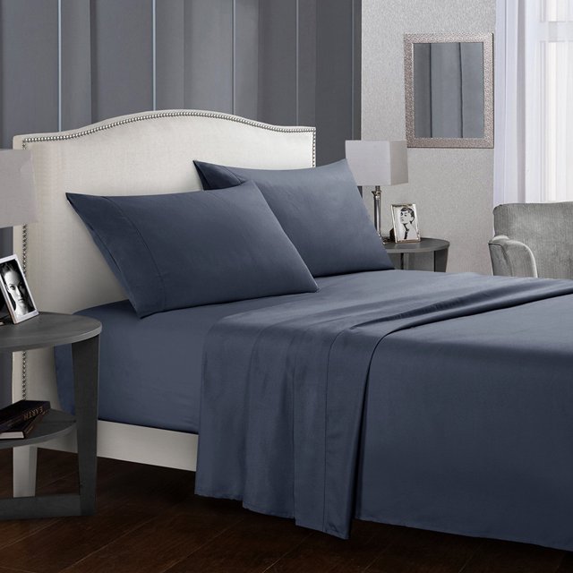 Topcobe Solid Color Bed Sheet Set for Adults Teens, King Size Gray Blue