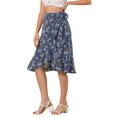thumbnail image 4 of Unique Bargains Jupe Portefeuille à Volants Évasée Taille Haute Basse à Fleurs pour Femmes, 4 of 5