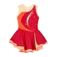 thumbnail image 3 of Nyeemya Kid Girls Ice Figure Skating Costume Patchwork Color Mesh Leotard Dress for Dance Performance Red 16, 3 of 5