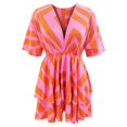 thumbnail image 5 of Robe Mini à Imprimé Floral pour Femmes Plissée Col en V avec Cordon de Serrage Taille Élastique à Volants Superposée, 5 of 5
