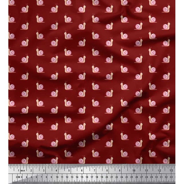 Soimoi Moss Tissu Georgette Imprimé d'Escargots et d'Insectes au Mètre, 42 Pouces de Large