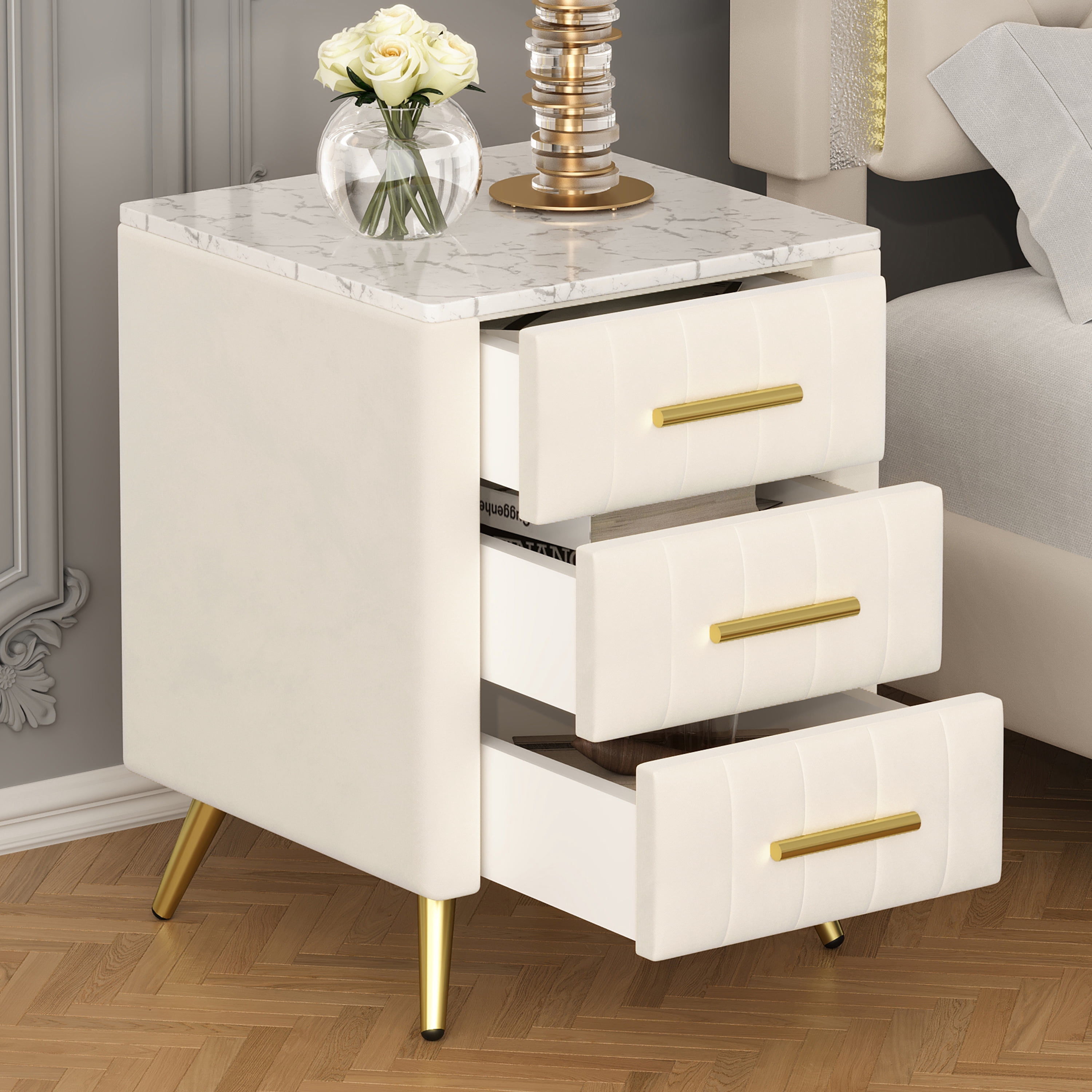 Table de chevet élégante en velours Noble House, beige