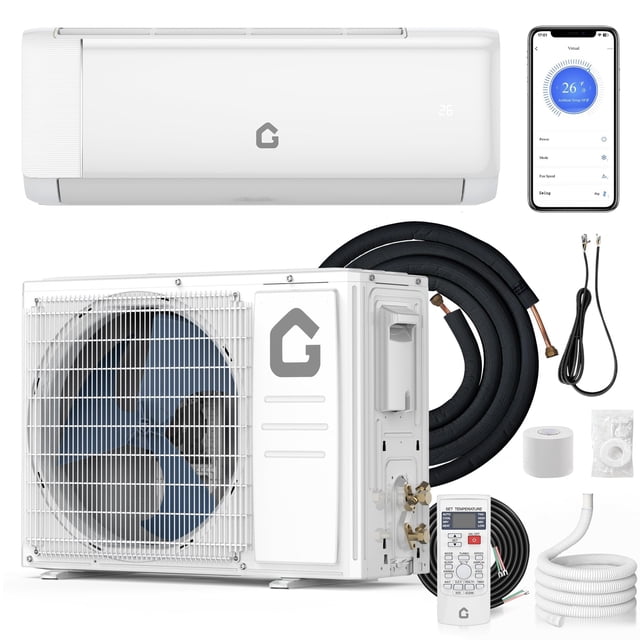 Système de Climatisation/chauffage Mini-Split Sans Conduits 12000 BTU, 21 SEER2 230V Activé Climatisation Intelligente avec Télécommande et Wi-Fi R32 Silencieux Refroidissement Rapide et Déshumidification pour Pièces jusqu'à 750 Pi2