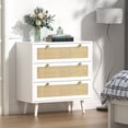 thumbnail image 3 of Eumyviv Commode Rectangulaire à 3 Tiroirs, Armoire de Rangement Rustique en Rotin Table de Chevet Blanche pour Chambre, Salon, H0072, 3 of 9