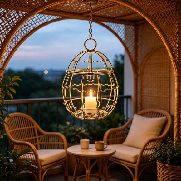 Hanging Birdcage Candle Holder, Gold Wrought Iron Hollow Tealight Lantern with Hook, Vintage Decorative Lantern for Indoor Outdoor Table Wedding Party Home Decor