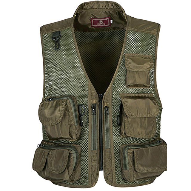 LUXUR Veste Cargo Homme avec Multiples Poches Pêche Escalade Gilets Utilitaires Vert Armée-Zip 3TG