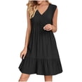 thumbnail image 1 of Yuyuzo Robes d'Été pour Femmes Sans Manches à Col en V Mini Robe T-Shirt Plissée à Volants Fluide Plage Vacances Robes d'Été, 1 of 6