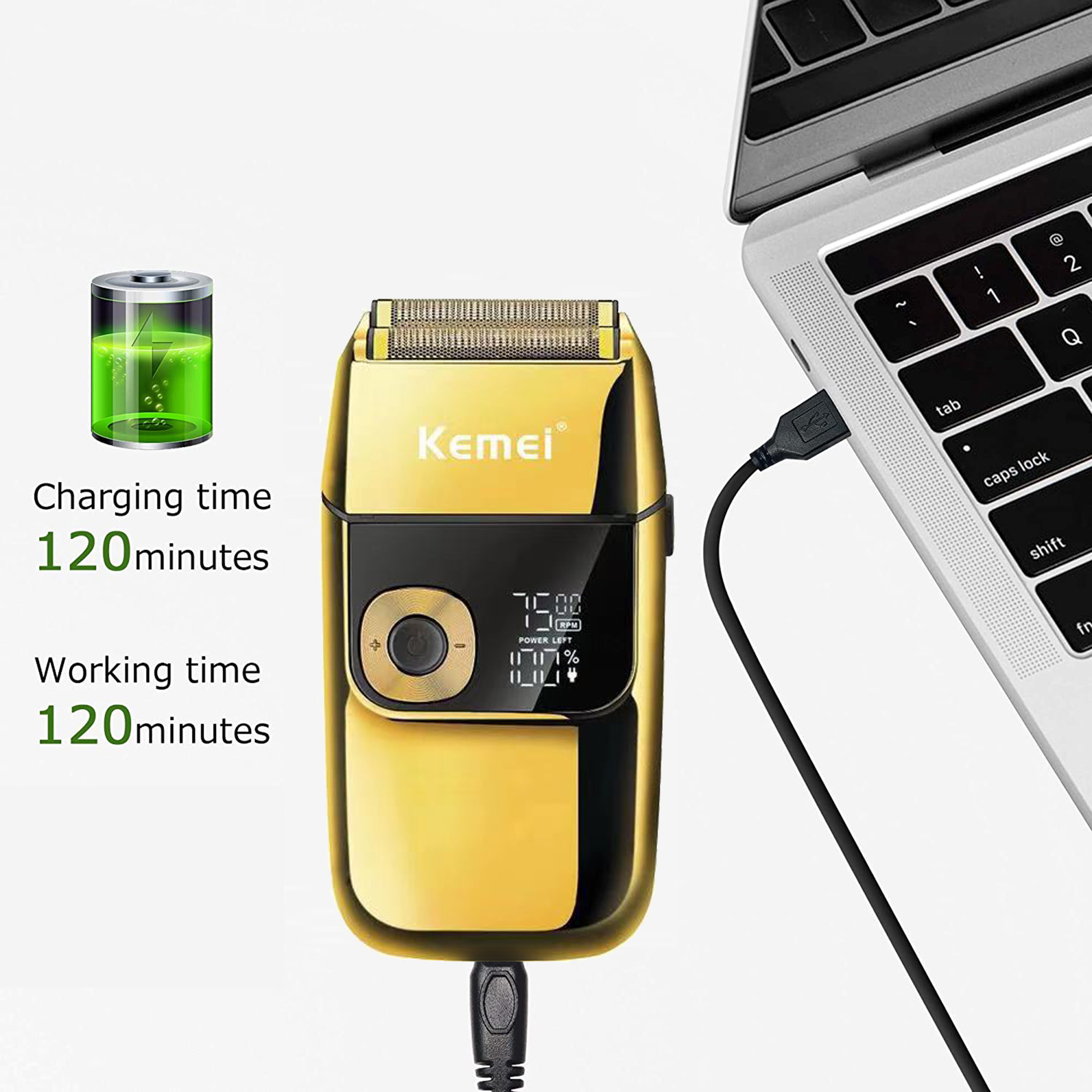 KEMEI Mens Two Blades Reciprocating Shaver with LCD Display, KM