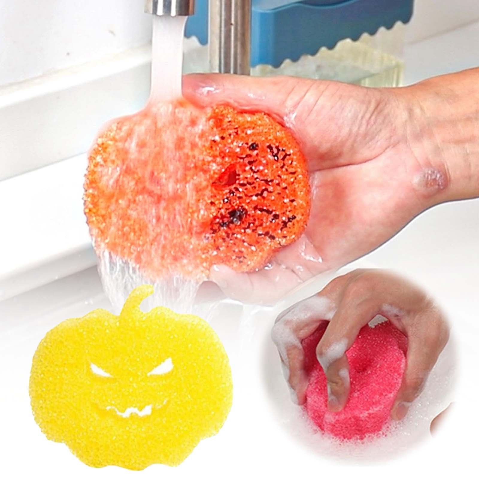 Cleaning Sponges Sponge Pumpkins Sponges Non Scratch Household Cleaning Sponges Scrubber For Dish Pots And Pans Dishwashing Shower Cleaning Brush Small Microfiber Fabric for Sofa Cookware Paste Sponge