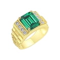 thumbnail image 3 of RYLOS Men's Rings 14K Yellow Gold Designer Style 10X8MM Emerald Cut Shape Gemstone & Diamonds Emerald May Birthstone Rings For Men Size 12, 3 of 7