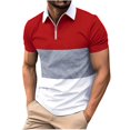 thumbnail image 2 of Chemises pour Hommes, Mode Décontractée Couleur Unie Fermeture Éclair Manches Courtes Col Rabattu Blouse, 2 of 5