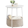 thumbnail image 1 of VASAGLE Small Round Side End Table, Modern Nightstand with Fabric Basket, Matte White and Camel Brown, 1 of 5