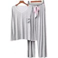 thumbnail image 1 of Crescentt Pyjama de Luxe en Modal Respirant et Confortable pour Femmes, Ensemble de Pyjama Ultra Doux Classique en Modal à Manches Longues - Gris Pâle et Rose, Grand, 1 of 1