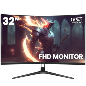 CRUA 32" Moniteur de jeu courbé -165Hz FHD (1920 *1080P), 120% sRGB, AMD - Freesync, HDMI/DP, Installations murales-Noir