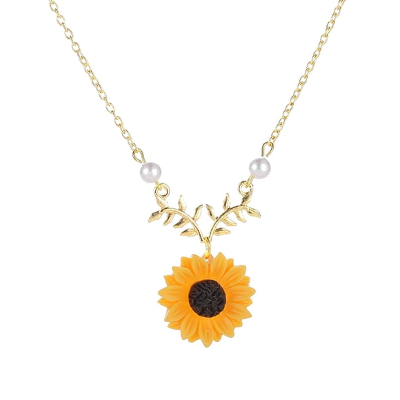 TopLLC Necklaces & Pendants Women Yellow Gold Plated Sunflower Leaf Branch Pendant Long Necklace the Necklaces