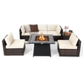 thumbnail image 1 of Gymax Set of 7 Patio Furniture Set w/ 35'' Propane Gas Fire Pit Table & Waterproof Cover Off White, 1 of 7