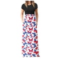 thumbnail image 1 of QIPOPIQ Robes pour Femmes avec Poches Manches Courtes Tendance Imprimé Fête de l'Indépendance Robe d'Été Vacances Longue Robe Offres 2023, 1 of 7