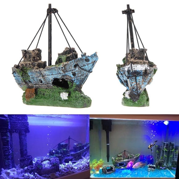TopLLC Ship View Aquarium Rockery Hiding Cave Tree Fish Tank Ornament Decoration