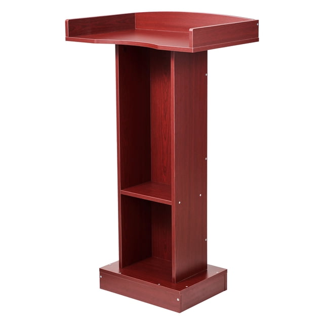 KFFKFF Podium Stand, 41-Inch Wooden Lectern, Laptop Desk with Wide Reading Surface and Storage Shelf, Edge Stopper, Elegant Design, Flool-Standing, for Classroom
