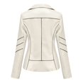 thumbnail image 4 of Qertyioot Womens Leather Jacket New Slim Stand-Up Collar Zipper Stitching Solid Color, 4 of 7