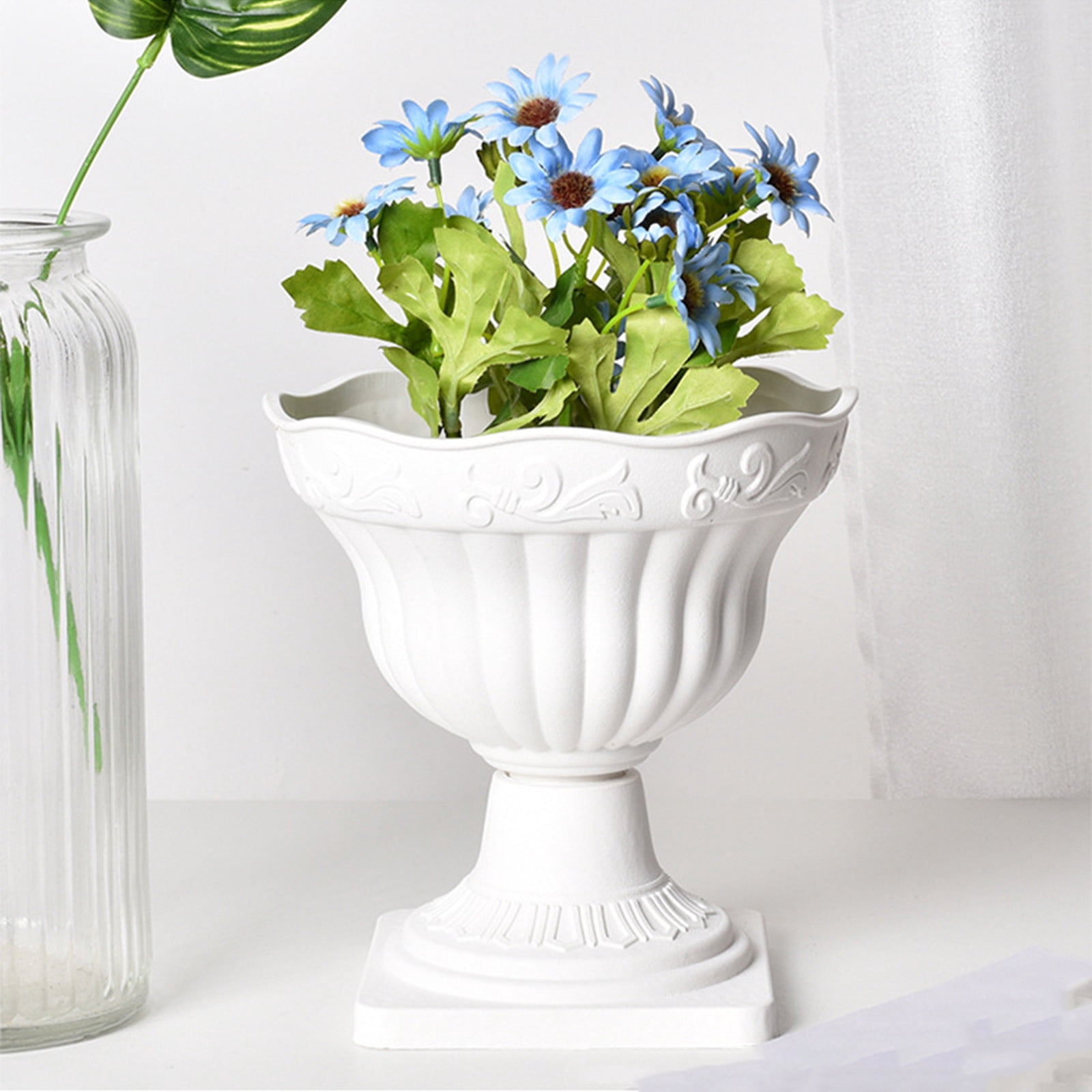 European Roman Flower Pot, Plastic Plant Pot for Artificial Flowers, Split Half Design, Gardening Home Decor, White Decorative Planter
