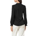 thumbnail image 4 of INSPIRE CHIC Women's Ruffled Trim Button Down Stand Collar Long Sleeve Blouse Top S Black, 4 of 8