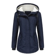 Womens Hooded Parka Coat Winter Thicken Fleece Down Coat Jacket Overcoat Mid Length Zipper Outerwear