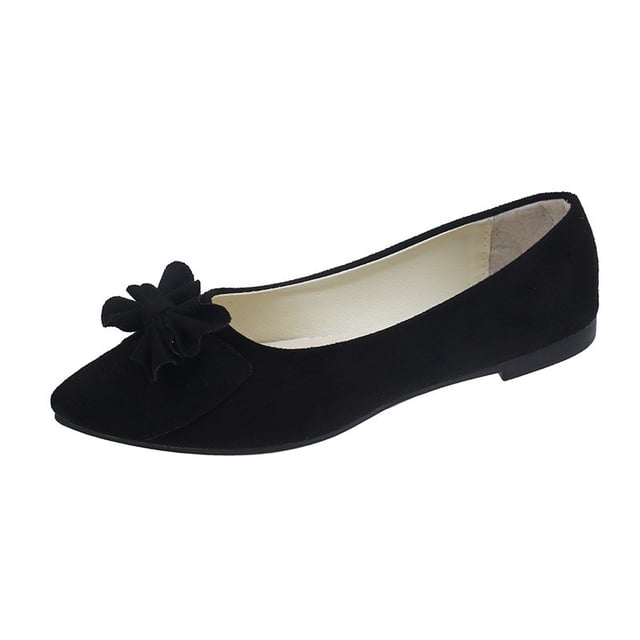 Xfvqtps Womens Pointed Toe Bow Flats Colorful Quilted Insole Comfortable Casual Flat Shoes for Work Leisure Black