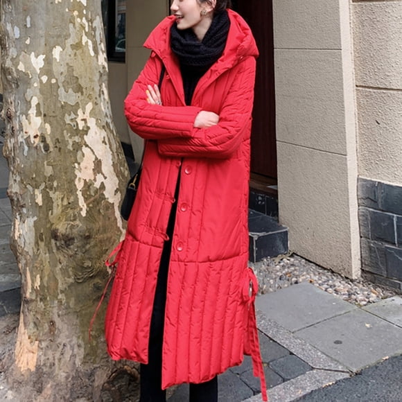 EGNMCR Womens Long Puffer Coat, Long Sleeve Padded Winter Down Coats, Hooded Parka Jacket Women's Mid-length Fall-winter Over Knee Skirt Padded Coat Plus Size Thick Coat Women Coat