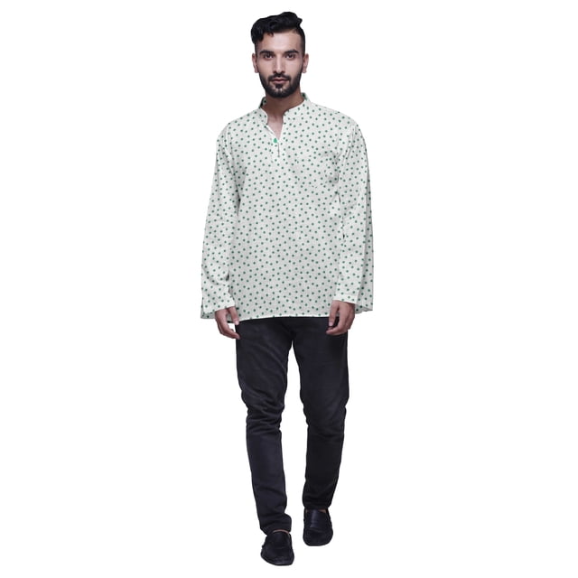 Atasi Kurta-Chemise pour Homme en Coton à Patte de Boutonnage, Kurta-Chemise Courte Décontractée Imprimée