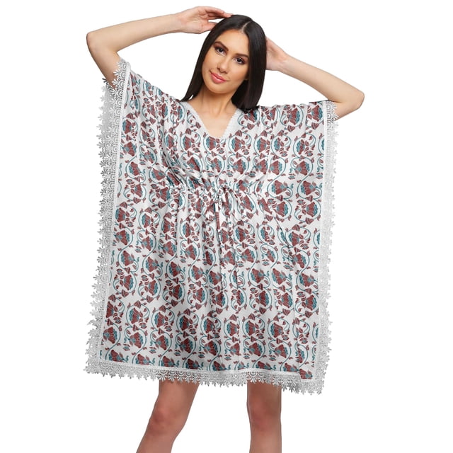 Moomaya Robe Courte de Caftan de Plage, Robe de Couverture Imprimée, Kaftan pour Femmes, Tenue de Plage, Couverture