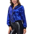 thumbnail image 4 of INSPIRE CHIC Women's Sequin Jacket Zipper Closure Hidden Pockets Bomber Jacket L Blue, 4 of 6