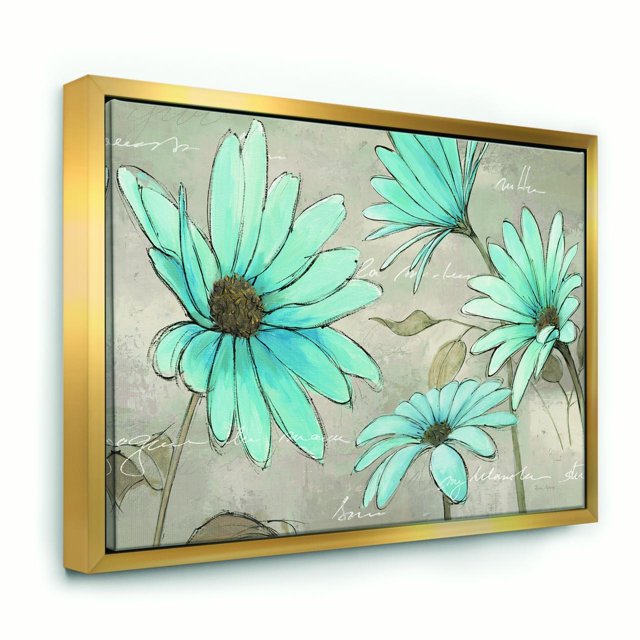Fleur de Chalet Indigo Leucanthemum Peinte à la Main - Toile Encadrée Traditionnelle