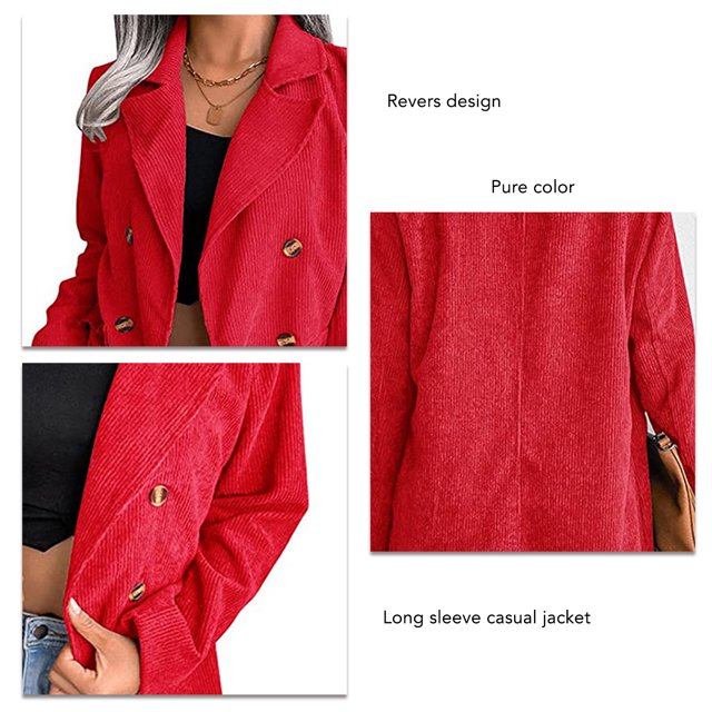 Veste à Boutons, Veste d'Hiver Décontractée Ajustée à Revers pour Usage Quotidien Rouge TTG