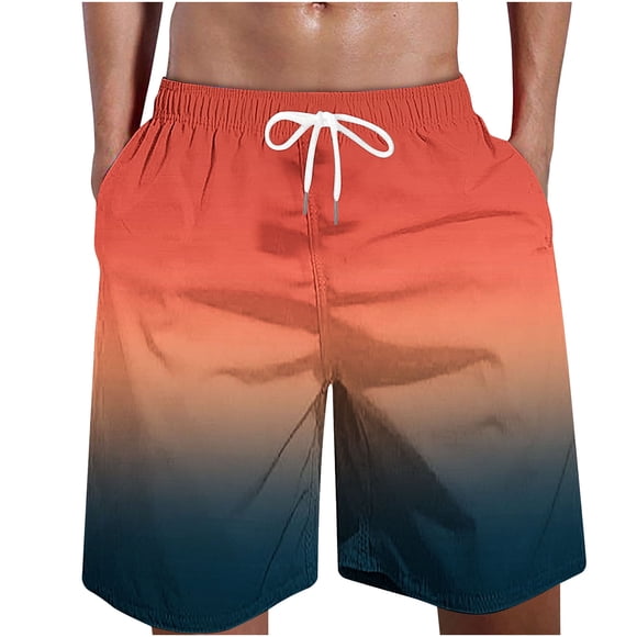 Meichang Mens Summer Beach Shorts Big and Tall Lightweigt Quick Dry Swim Trunks Fashion Gradient Printed Elastic Waist Drawstring Surfing Board Shorts Orange 3XL