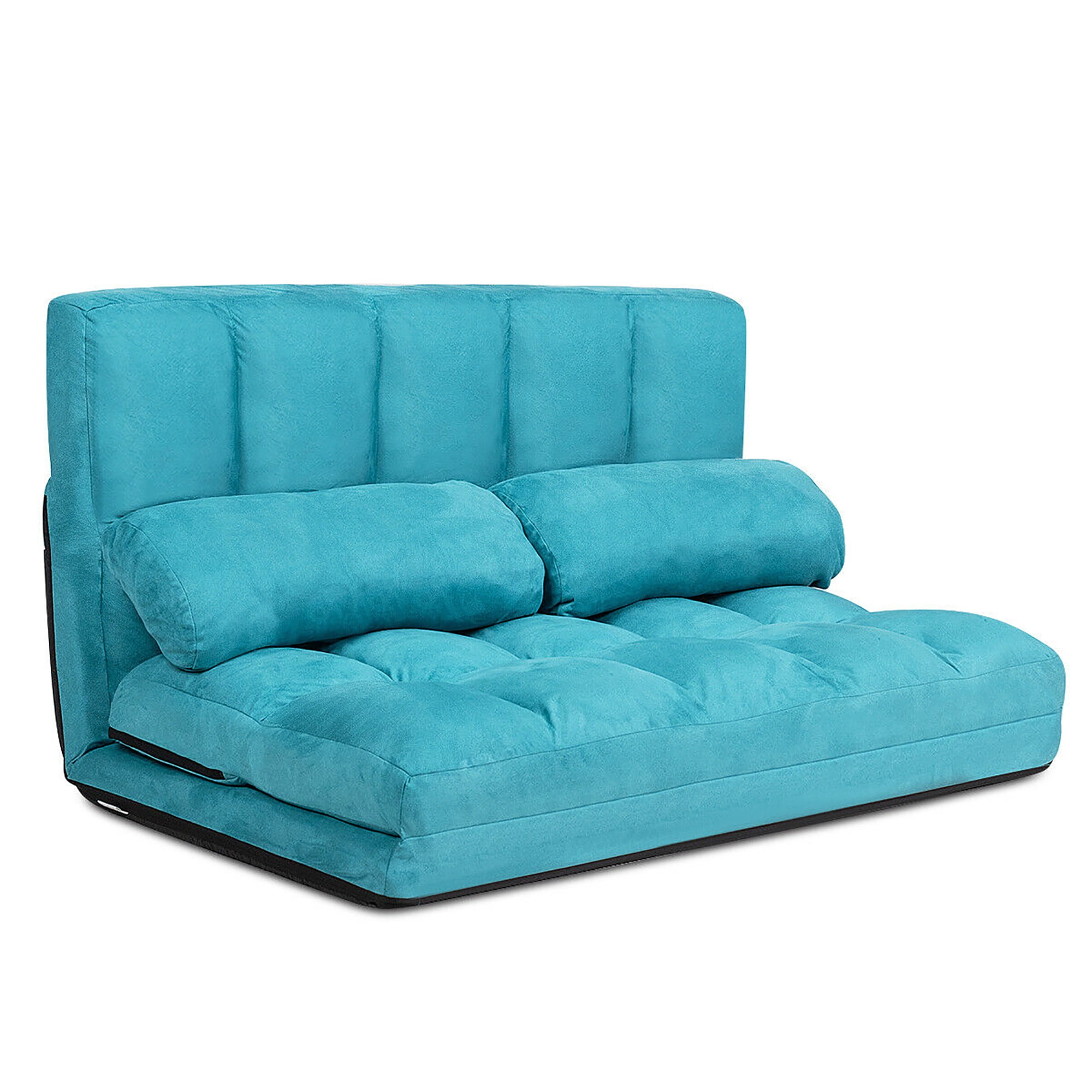 Costway Foldable Floor Sofa Bed 6-Position Adjustable Lounge Couch with 2 Pillows Blue