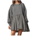 thumbnail image 2 of EGNMCR Robes de Fête pour Femmes Mode Chandail Décontracté Surdimensionné pour Femmes Robe à Manches Longues Col Rond Mini-Robes Patchwork pour Dames, 2 of 8