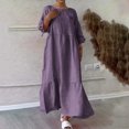 thumbnail image 2 of cfhntfmh Robes Grande Taille pour Femmes Confortables en Coton et Lin à Col Rond Robe Décontractée d'Automne Bordure avant Fluide à Manches Longues Robe Maxi, 2 of 6