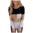 thumbnail image 1 of Womens Tops Long Sleeve Womens O-Neck Leopard Stitching Long Sleeve Pullover Sweat Shirt Basic Tops, 1 of 7