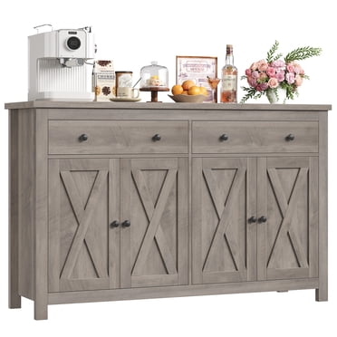 Homfa Buffet de Cuisine de 55,1 Po L avec Tablettes Ajustables, Armoire de Rangement à 4 Portes et 2 Tiroirs, Gris
